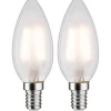 LED-kynttilälamppu Paulmann Candle, E14, 250lm, 3W, 2700K, filamentti, matta, 2kpl