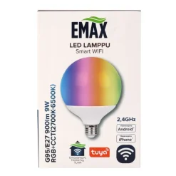 LED-lamppu Emax Smart Home WIFI G95/E27 9 W 900 lm RGB+CCT 2700-6500 K himmennettävä