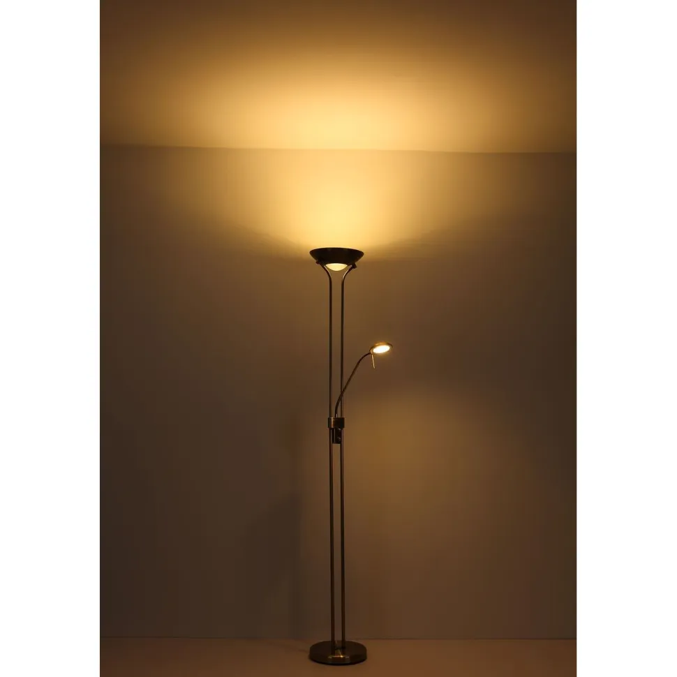 LED-lattiavalaisin Globo Leonas 180cm, lukuvalolla, antiikkimessinki