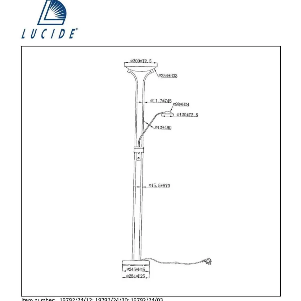 LED-lattiavalaisin Lucide Champion Ø25,4x180cm 20W himmennettävä pronssi