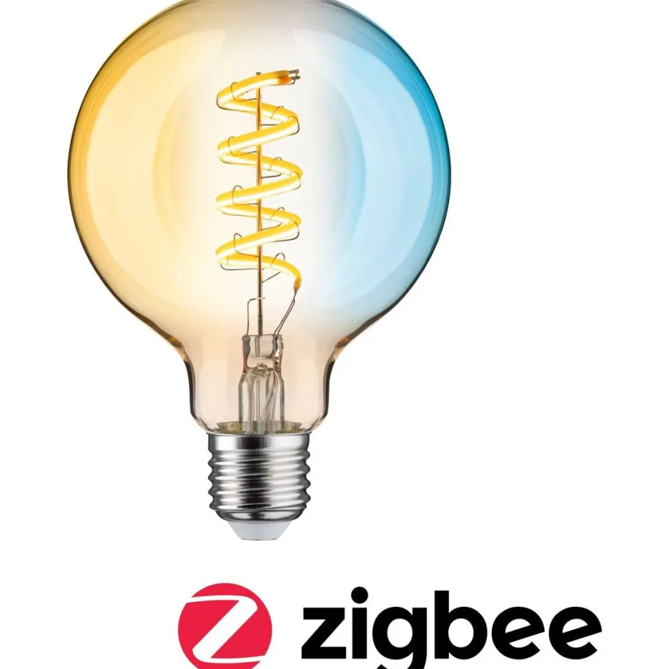 LED-älylamppu Paulmann Smart Home Zigbee 3.0 Globe, G95, E27, 600lm, 7.5W, filamentti, säädettävä värilämpötila, himmennettävä, kulta