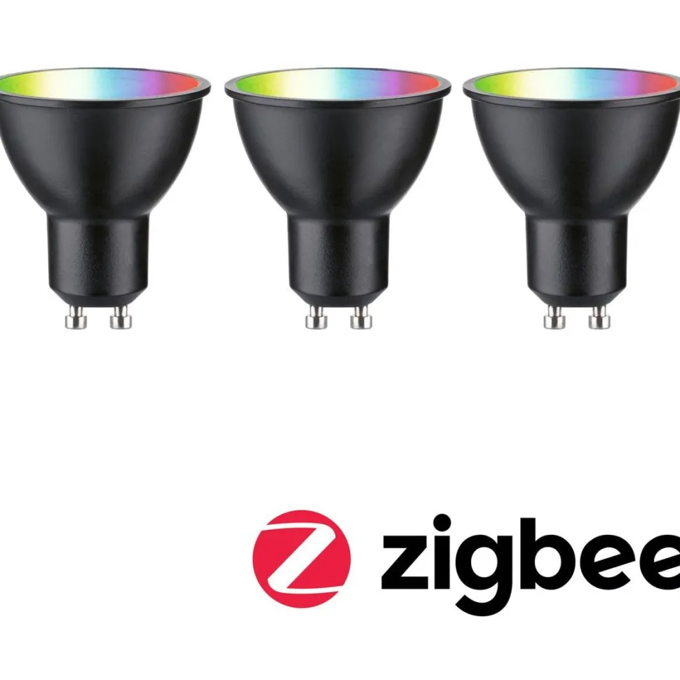 LED-älylamppu Paulmann Smart Home Zigbee 3.0 Reflector, GU10, 350lm, 4.8W, RGBW+, himmennettävä, mattamusta, 3kpl
