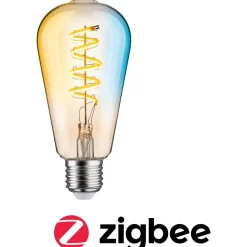 LED-älylamppu Paulmann Smart Home Zigbee 3.0, ST64, E27, 600lm, 7.5W, filamentti, säädettävä värilämpötila, himmennettävä, kulta