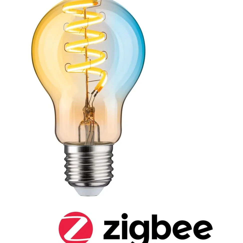 LED-älylamppu Paulmann Smart Home Zigbee 3.0 Pear, E27, 600lm, 7.5W, filamentti, säädettävä värilämpötila, himmennettävä, kulta