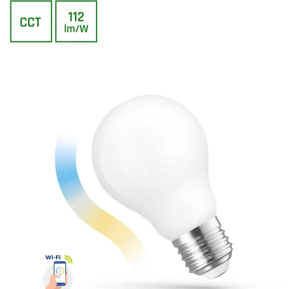 LED-älylamppu Spectrum E27 5W 230V COG CCT+DIM Wi-Fi 3000-6000K matta