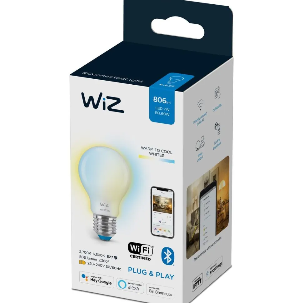 LED-älylamppu WiZ A60 Tunable White Wi-Fi 60W E27 huurrettu lasi