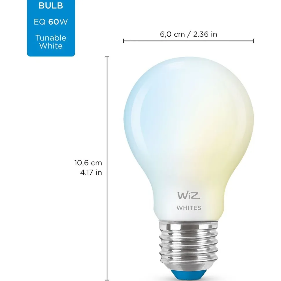 LED-älylamppu WiZ A60 Tunable White Wi-Fi 60W E27 huurrettu lasi