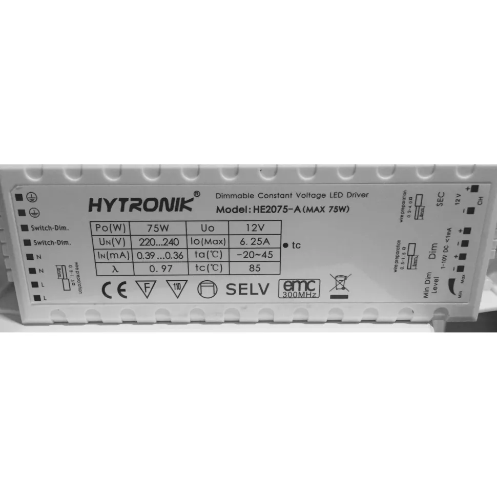 LED-muuntaja FTLIGHT 12V 75W IP20 himmennettävä painonappi 1-10V