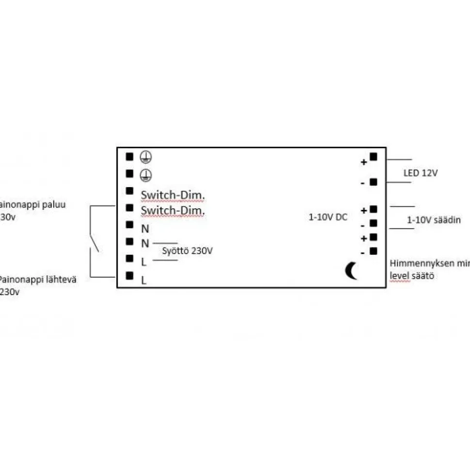 LED-muuntaja FTLIGHT 12V 75W IP20 himmennettävä painonappi 1-10V