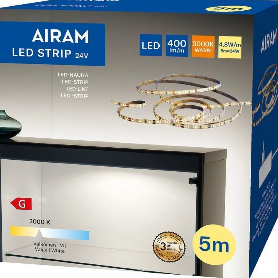 LED-nauha Airam Led Strip, 24V, IP20, 4.8W/m, 3000K, 1m