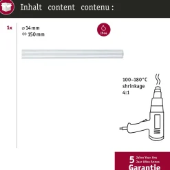 LED-nauhan liitin Paulmann Universal 15cm vesitiivis kutistesukka 14mm, läpinäkyvä