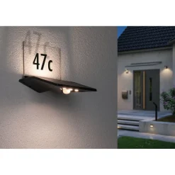 LED-numerovalaisin aurinkokennolla Paulmann Yoko, IP44, 3000K, liike- ja hämärätunnistin, antrasiitti
