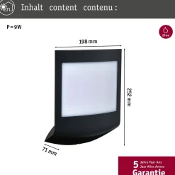 LED-numerovalaisin liike- ja hämärätunnistimella Paulmann Padea, Smart Home Zigbee 3.0, RGBW+, IP44, antrasiitti