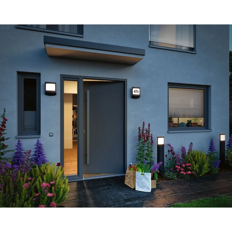 LED-numerovalaisin liike- ja hämärätunnistimella Paulmann Padea, Smart Home Zigbee 3.0, IP44, antrasiitti