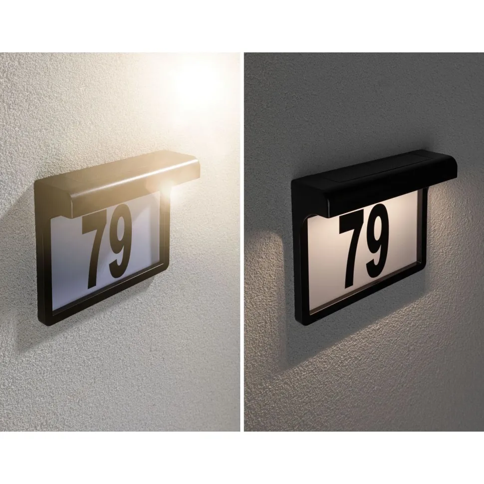 LED-numerovalaisin aurinkokennolla Paulmann Dayton II, IP44, 3000K, hämärätunnistin musta