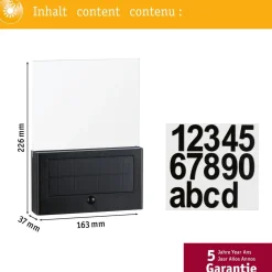 LED-numerovalaisin aurinkokennolla Paulmann Neda, IP44, 3000K, hämärätunnistin, antrasiitti