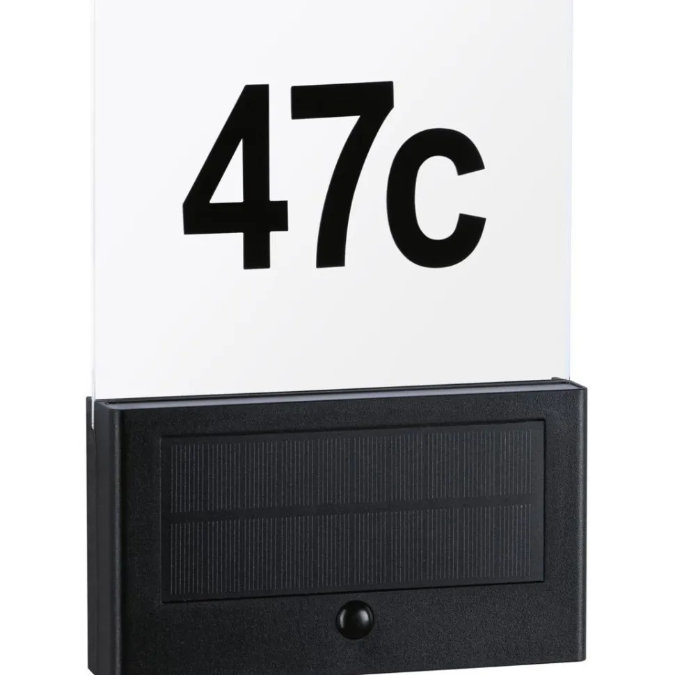 LED-numerovalaisin aurinkokennolla Paulmann Neda, IP44, 2200K, liiketunnistin, antrasiitti