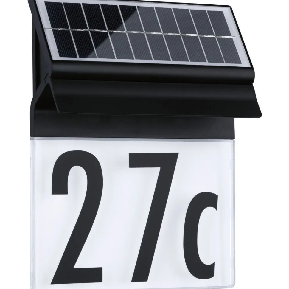 LED-numerovalaisin aurinkokennolla Paulmann Neda, IP44, 3000K, musta