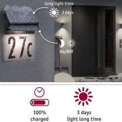 LED-numerovalaisin aurinkokennolla Paulmann Neda, IP44, 3000K, musta