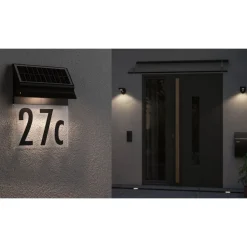 LED-numerovalaisin aurinkokennolla Paulmann Neda, IP44, 3000K, musta