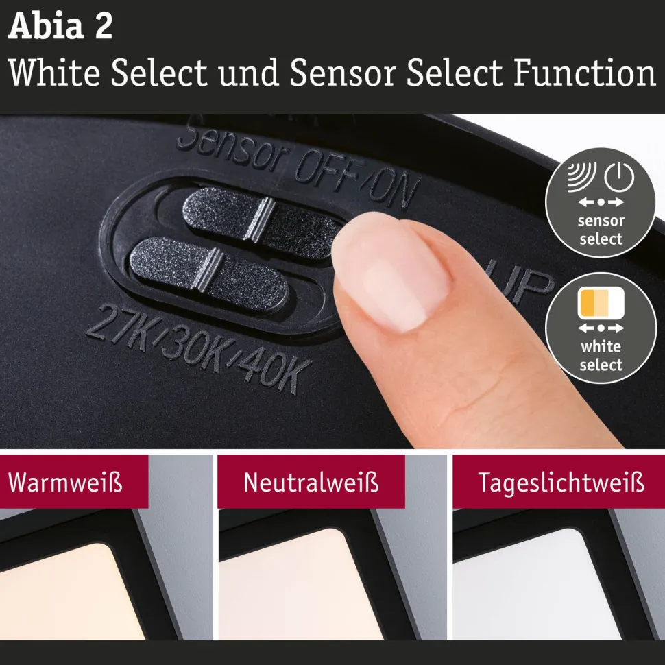 LED-paneeli Paulmann Abia 2 White Select hämäräohjatulla liiketunnistimella (HF) 170x170mm 9.5W 1100lm 2700-4000K, musta
