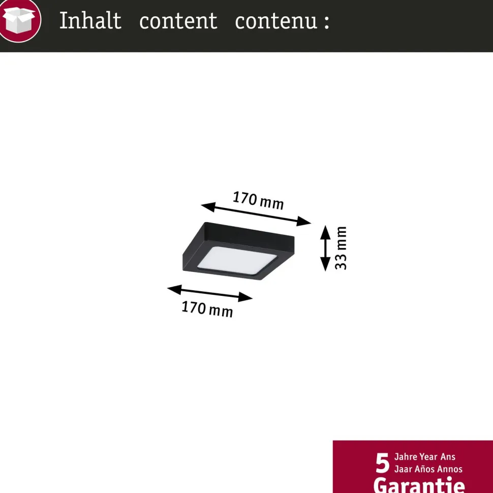 LED-paneeli Paulmann Abia 2 White Select hämäräohjatulla liiketunnistimella (HF) 170x170mm 9.5W 1100lm 2700-4000K, musta