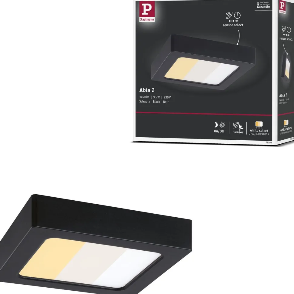 LED-paneeli Paulmann Abia 2 White Select hämäräohjatulla liiketunnistimella (HF) 170x170mm 9.5W 1100lm 2700-4000K, musta