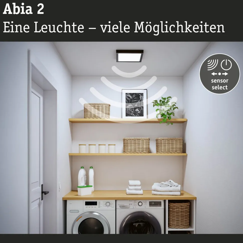 LED-paneeli Paulmann Abia 2 White Select hämäräohjatulla liiketunnistimella (HF) 170x170mm 9.5W 1100lm 2700-4000K, musta