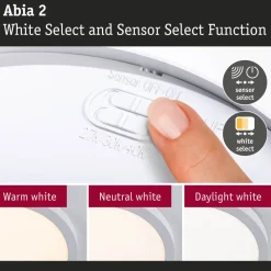 LED-paneeli Paulmann Abia 2 White Select hämäräohjatulla liiketunnistimella (HF) Ø300mm 14W 1000lm 2700-4000K, valkoinen