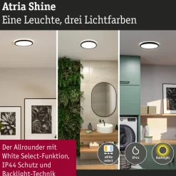 LED-paneeli Paulmann Atria Shine, pyöreä, Ø190mm, IP44, 7.6W, 1100lm, 3000-6500K, puukuvio