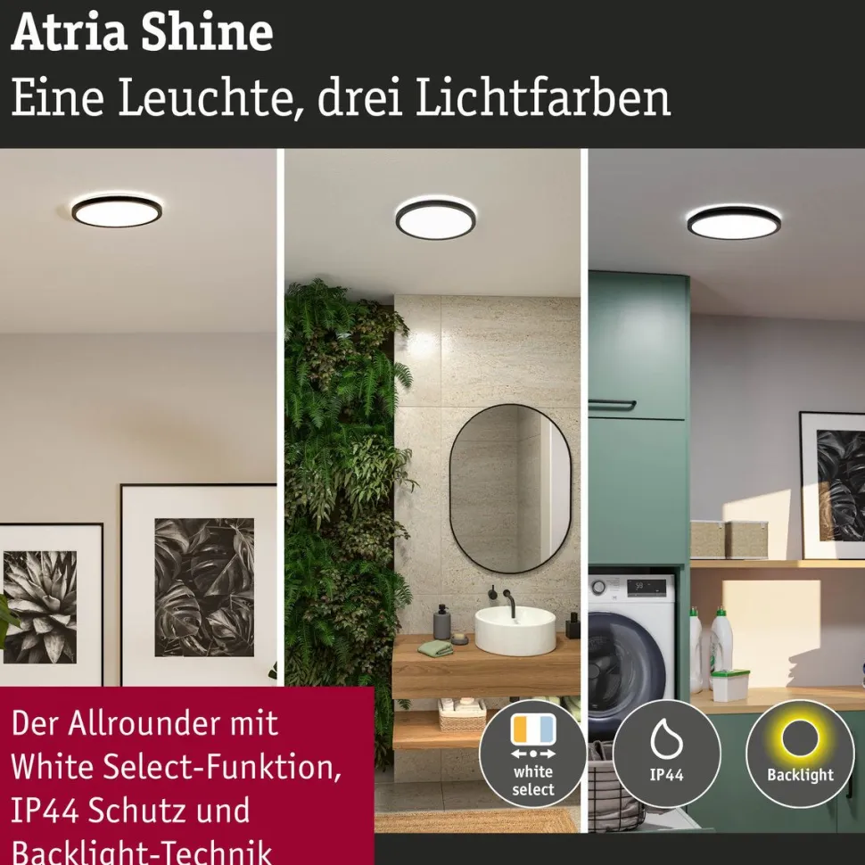 LED-paneeli Paulmann Atria Shine, pyöreä, Ø190mm, IP44, 7.6W, 1100lm, 3000-6500K, puukuvio