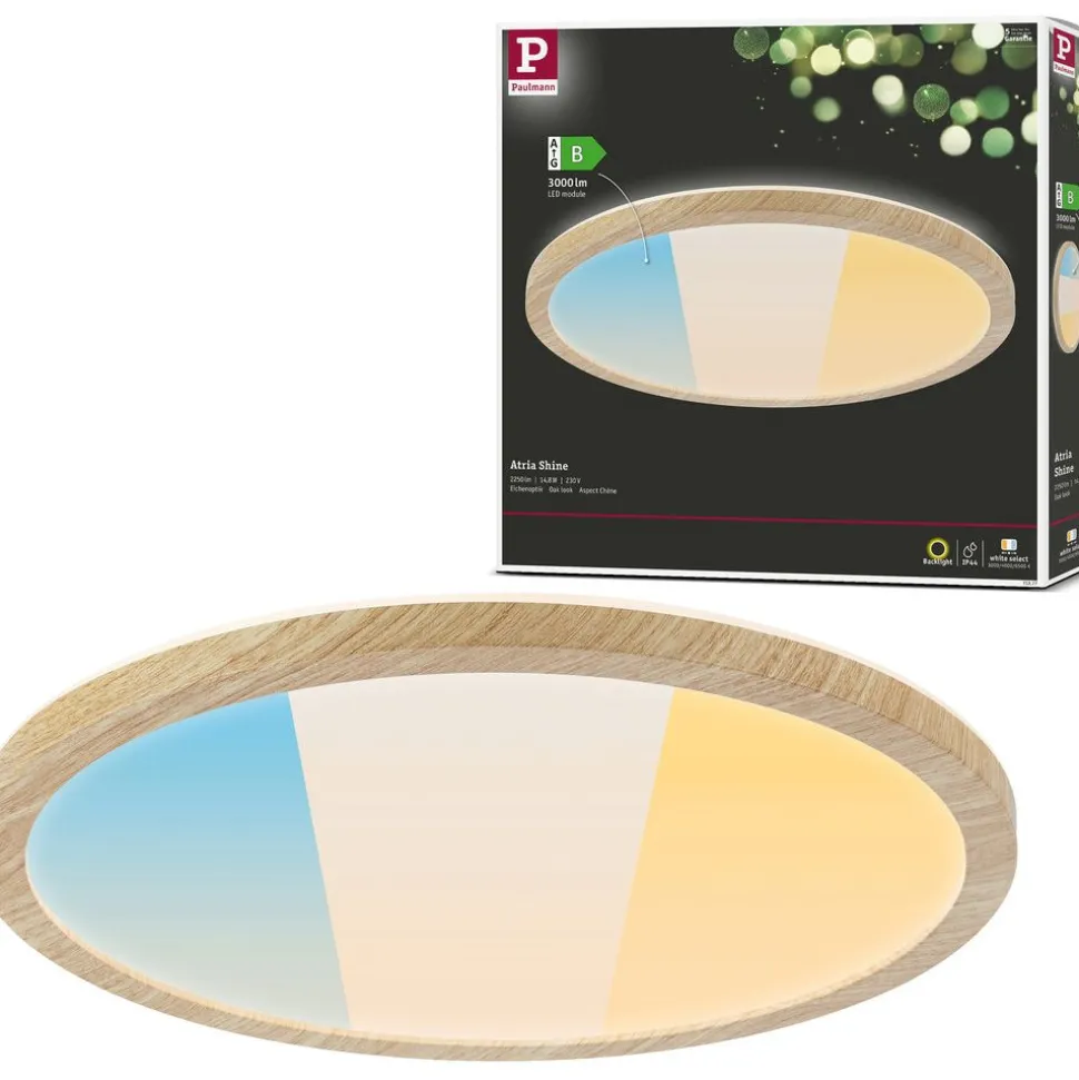 LED-paneeli Paulmann Atria Shine, pyöreä, Ø190mm, IP44, 7.6W, 1100lm, 3000-6500K, puukuvio
