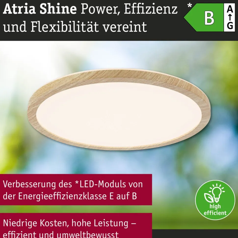 LED-paneeli Paulmann Atria Shine, pyöreä, Ø190mm, IP44, 7.6W, 1100lm, 3000-6500K, puukuvio