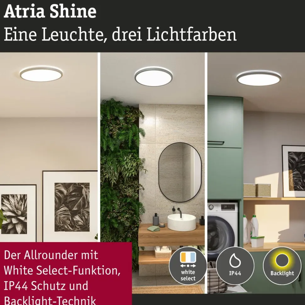LED-paneeli Paulmann Atria Shine, pyöreä, Ø190mm, IP44, 7.6W, 1100lm, 3000-6500K, puukuvio