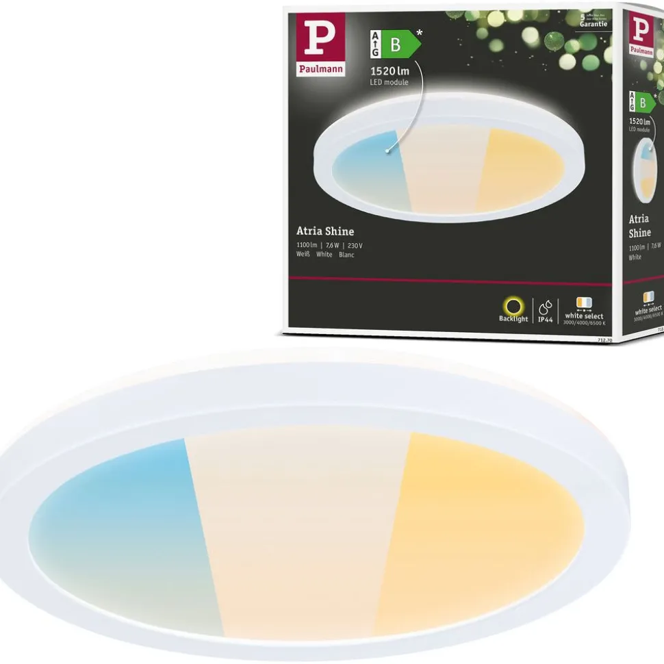 LED-paneeli Paulmann Atria Shine, pyöreä, Ø190mm, IP44, 7.6W, 1100lm, 3000-6500K, puukuvio