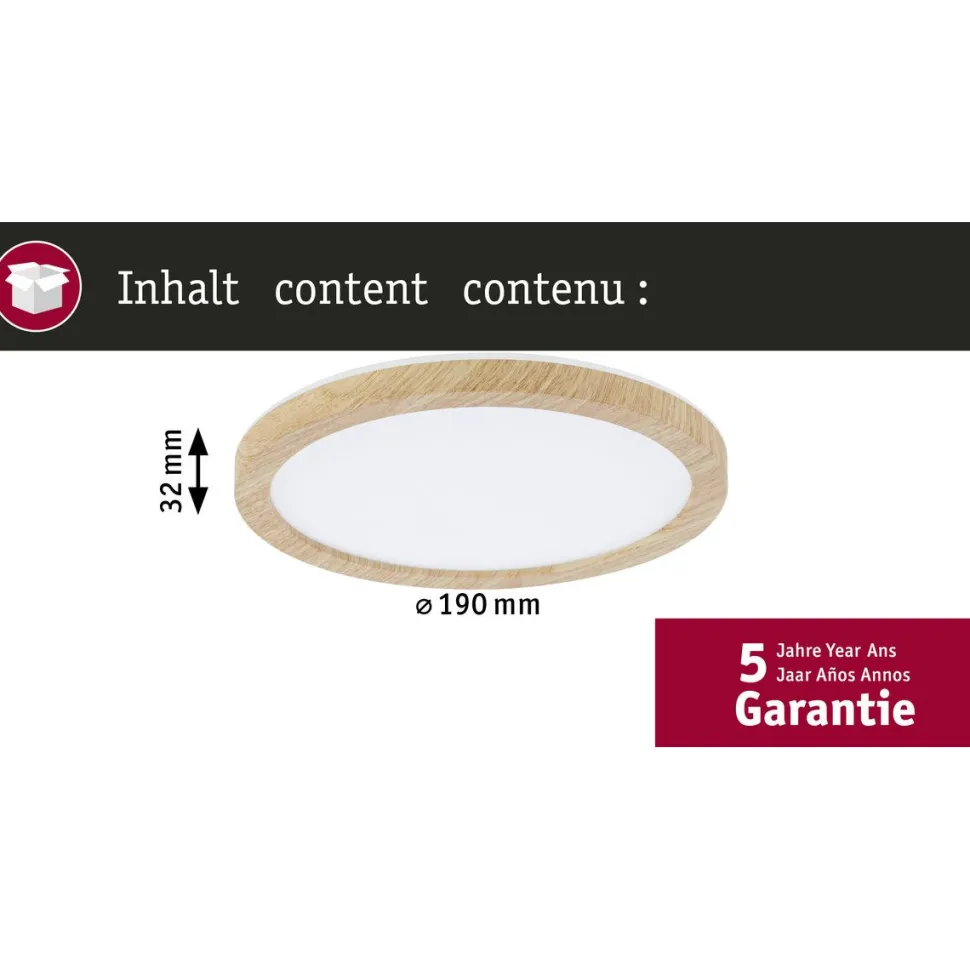 LED-paneeli Paulmann Atria Shine, pyöreä, Ø190mm, IP44, 7.6W, 1100lm, 3000-6500K, puukuvio