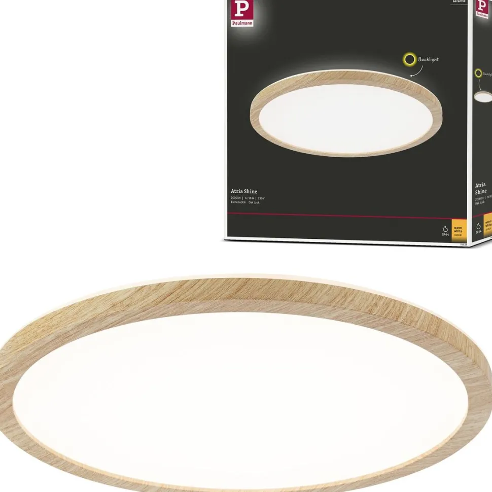 LED-paneeli Paulmann Atria Shine Backlight, IP44, Ø19cm, 11.2W, 4000K, puunruskea