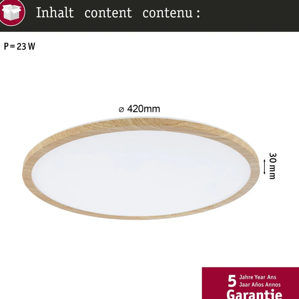LED-paneeli Paulmann Atria Shine Backlight, IP44, Ø19cm, 11.2W, 4000K, puunruskea