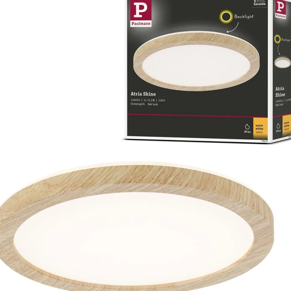 LED-paneeli Paulmann Atria Shine Backlight, IP44, Ø19cm, 11.2W, 4000K, puunruskea
