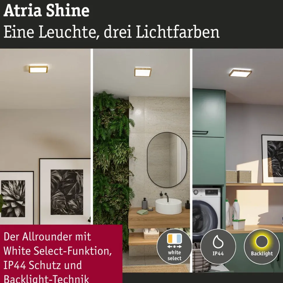 LED-paneeli Paulmann Atria Shine, kulmikas, 190x190mm, IP44, 8W, 1160lm, 3000-6500K, valkoinen