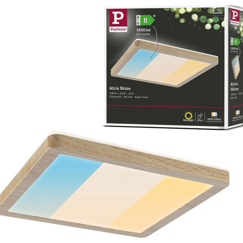 LED-paneeli Paulmann Atria Shine, kulmikas, 190x190mm, IP44, 8W, 1160lm, 3000-6500K, valkoinen