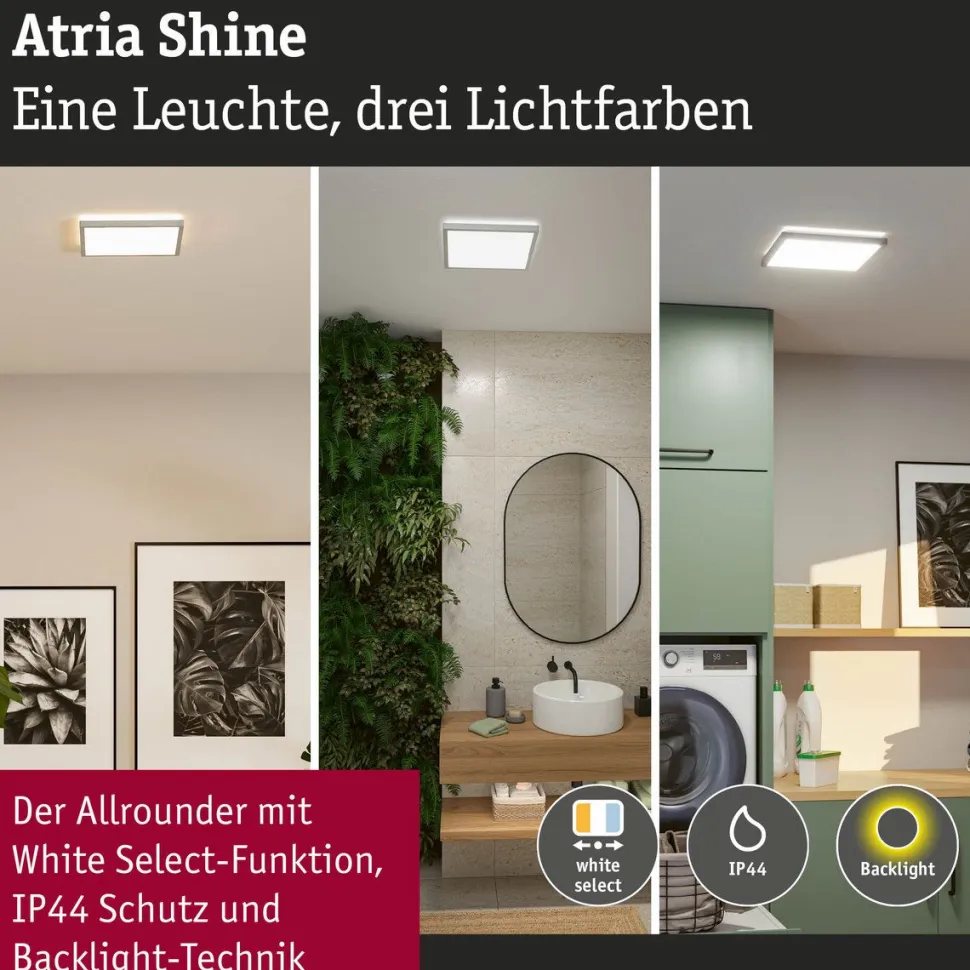 LED-paneeli Paulmann Atria Shine, kulmikas, 190x190mm, IP44, 8W, 1160lm, 3000-6500K, valkoinen