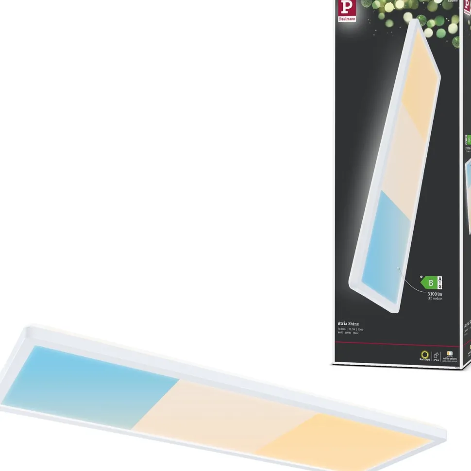 LED-paneeli Paulmann Atria Shine, kulmikas, 190x190mm, IP44, 8W, 1160lm, 3000-6500K, valkoinen