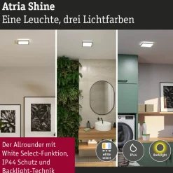 LED-paneeli Paulmann Atria Shine, kulmikas, 190x190mm, IP44, 8W, 1160lm, 3000-6500K, valkoinen