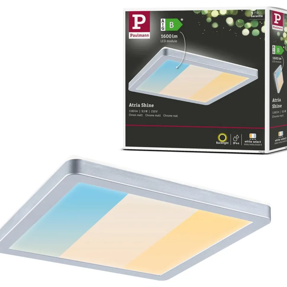 LED-paneeli Paulmann Atria Shine, kulmikas, 190x190mm, IP44, 8W, 1160lm, 3000-6500K, valkoinen