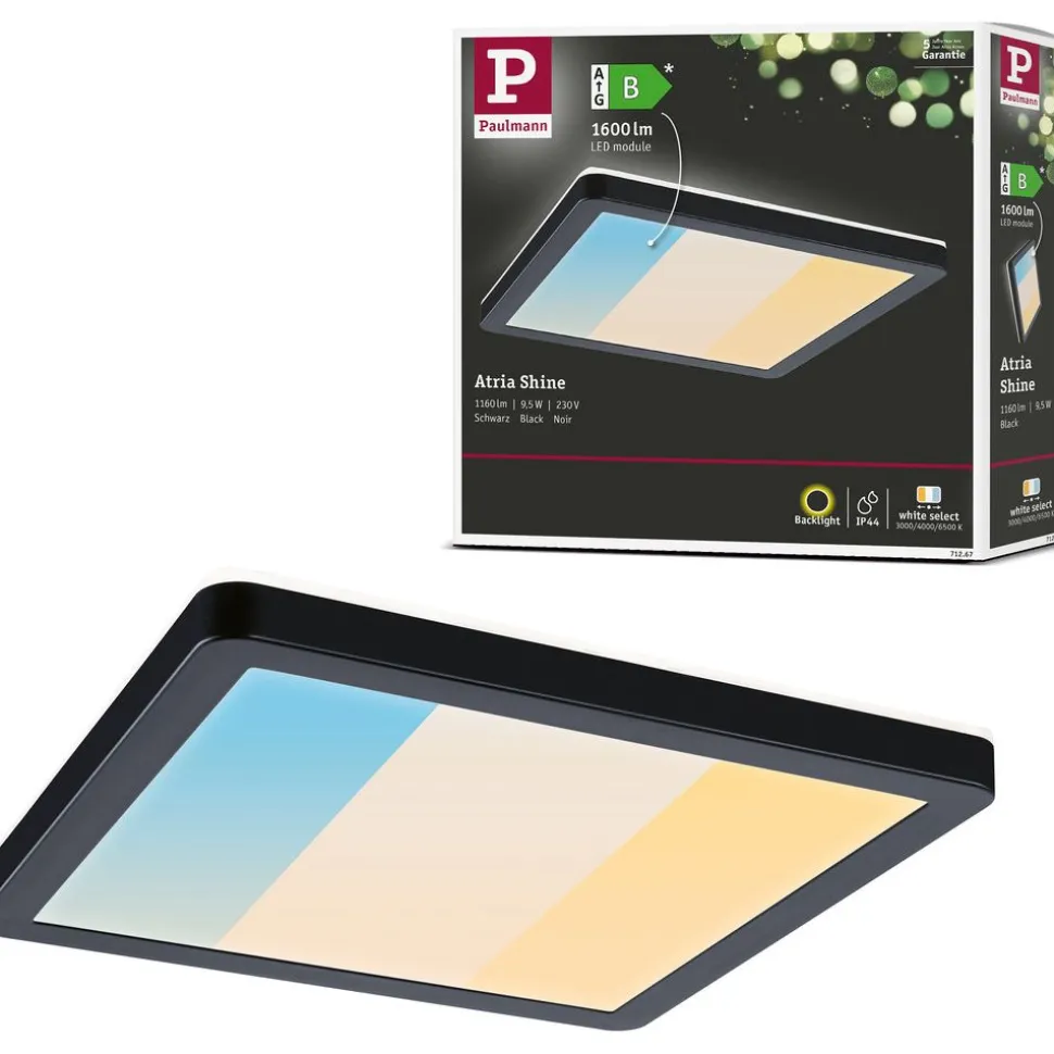 LED-paneeli Paulmann Atria Shine, kulmikas, 190x190mm, IP44, 8W, 1160lm, 3000-6500K, valkoinen