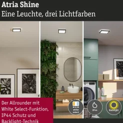 LED-paneeli Paulmann Atria Shine, kulmikas, 190x190mm, IP44, 8W, 1160lm, 3000-6500K, valkoinen