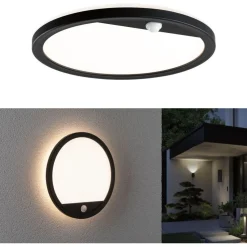 LED-paneeli ulkokäyttöön Paulmann Lamina, IP44, 28cm, 3000K, liiketunnistin, korroosionkestävä, musta