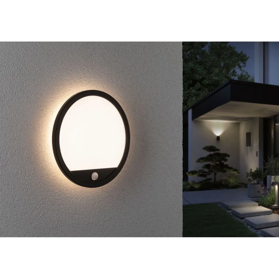 LED-paneeli ulkokäyttöön Paulmann Lamina, IP44, 28cm, 3000K, liiketunnistin, korroosionkestävä, musta