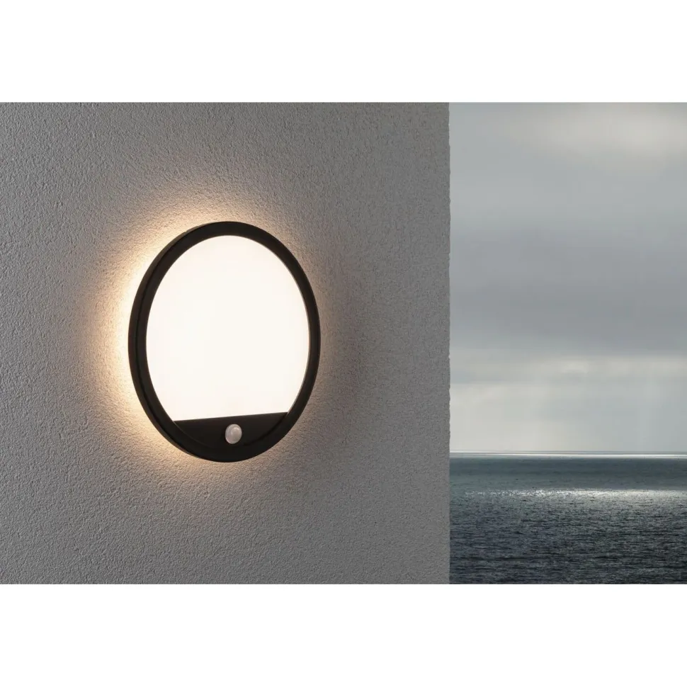 LED-paneeli ulkokäyttöön Paulmann Lamina, IP44, 28cm, 3000K, liiketunnistin, korroosionkestävä, musta